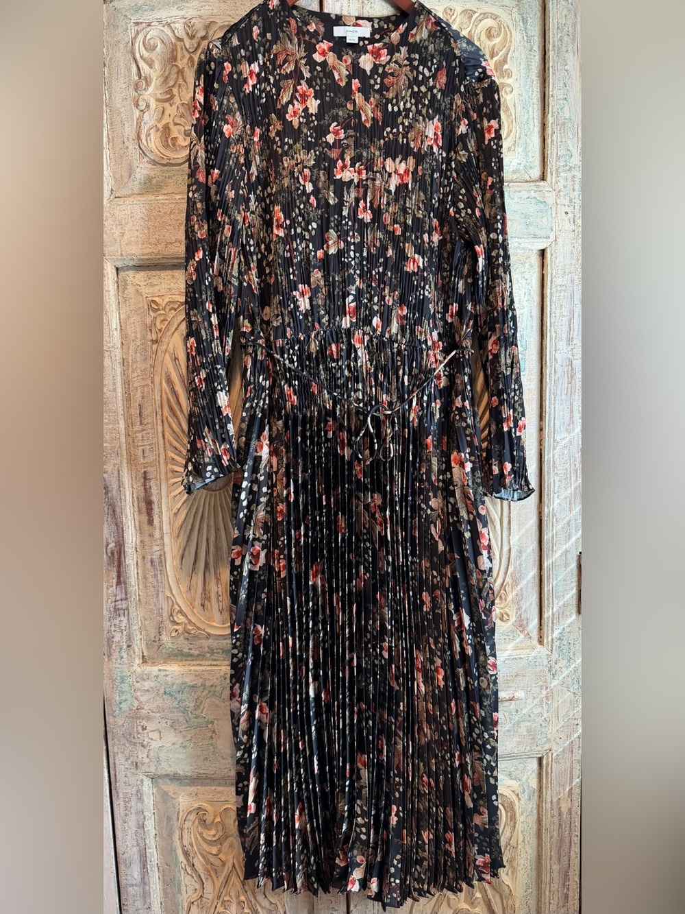 Like New Vince Orchid Vine Long-Sleeve Pleated Midi Dress /XL/